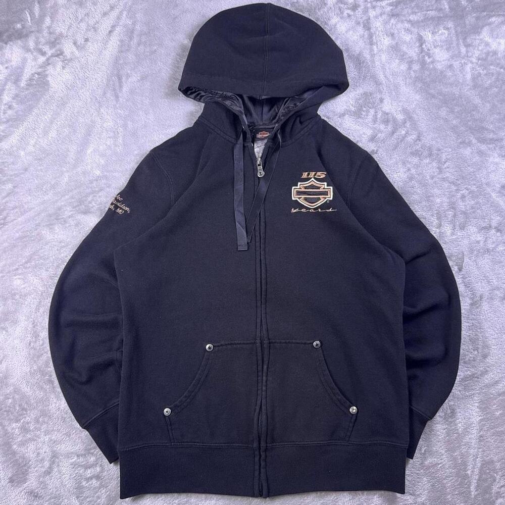 Y2K Harley Davidson 115th Anniversary Hoodie Womens M Black Full Zip 2008